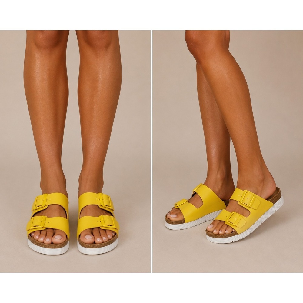 Beast Fashion Yellow Double Buckle Platform Sandals Women's 7.5